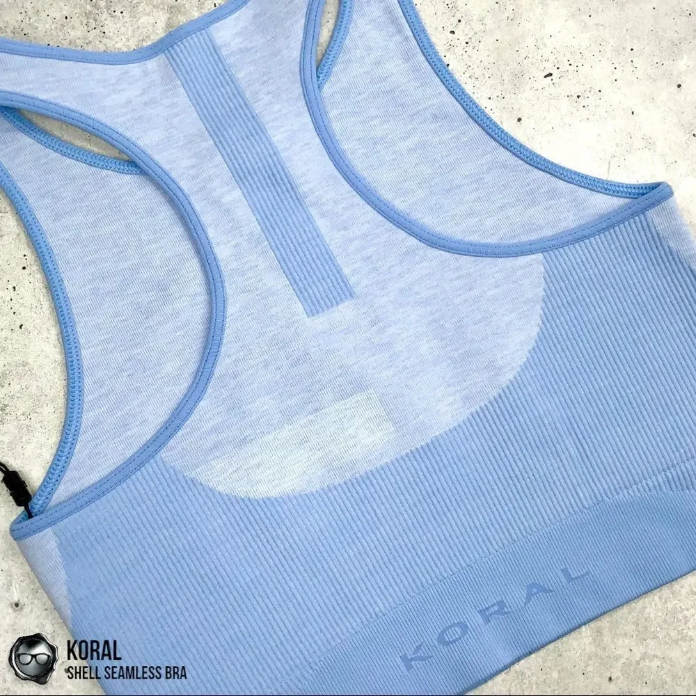 KORAL SHELL SEAMLESS SPORTS BRA BEL AIR BLUE RACERBACK CROPPED TANK SIZE SMALL